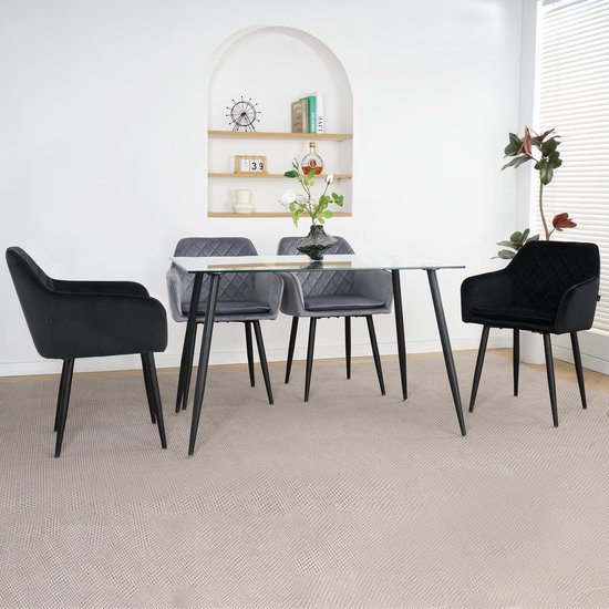 Chaises de salle à manger Lina® Noble - Zwart - Set de 4 - Velours