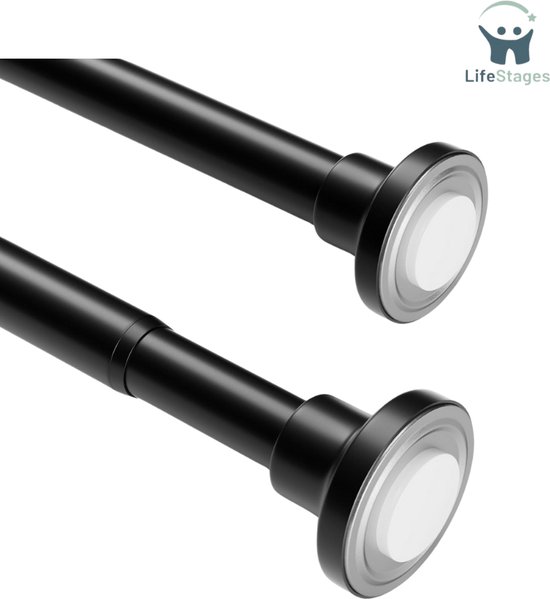 LifeStages - Embouts à rideau sans perçage - La tringle à rideau de douche est conçue avec une tête délicate et antidérapante et fabriquée avec une Peinture de haute qualité pour éloigner la rouille - Zwart