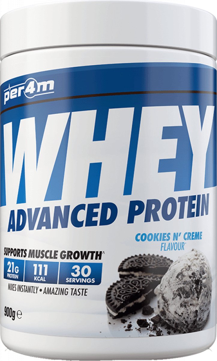 Per4m - Advanced Whey Protein - Cookies & Cream - Proteine poeder - Eiwit shake - Eiwitpoeder - 900g - Whey Protein - Eiwitshakes - Whey Proteine - Protein - Proteine - Proteine Shake - Shake - Fitness - Krachttraining - Gym