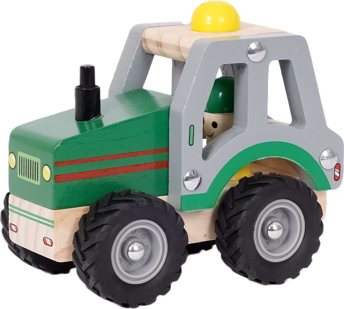 Speelgoedtopdeals - Houten Traktor - Speelgoedauto voor kinderen - Rubberen wielen