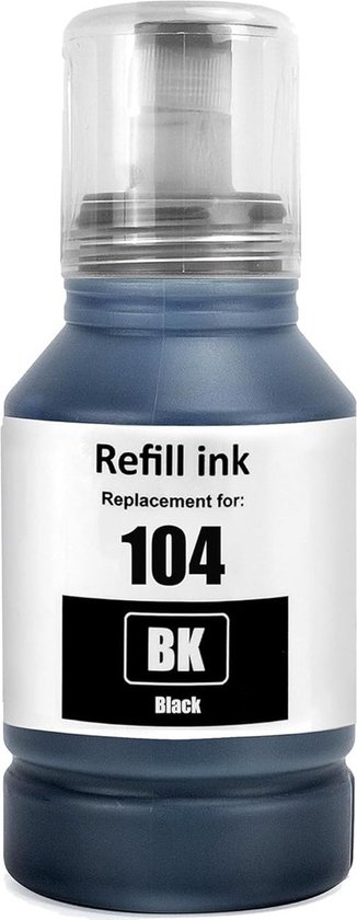 Bouteille d'encre XL Compatible pour Epson EcoTank 104 | Zwart (E104) adapté pour Epson Ecotank ET-2700, ET-2712, ET-2714, ET-2715, ET-2720, ET-2726, ET-2810, ET-2812, ET-2814, ET-2815, ET- 2820, ET-2825, ET-4700, ET-4800