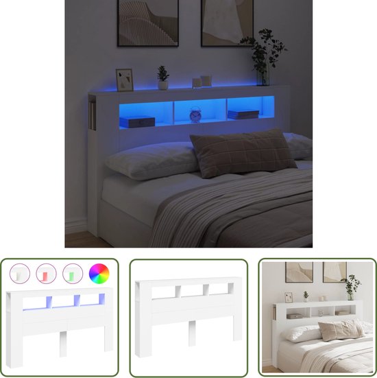 Tête de lit The Living Store avec LED 180x18,5x103,5 cm bois traité blanc - Tête de lit LED - Tête de lit LED - Siècle des Lumières RVB - Tête de lit en bois - Tête de lit avec lumières