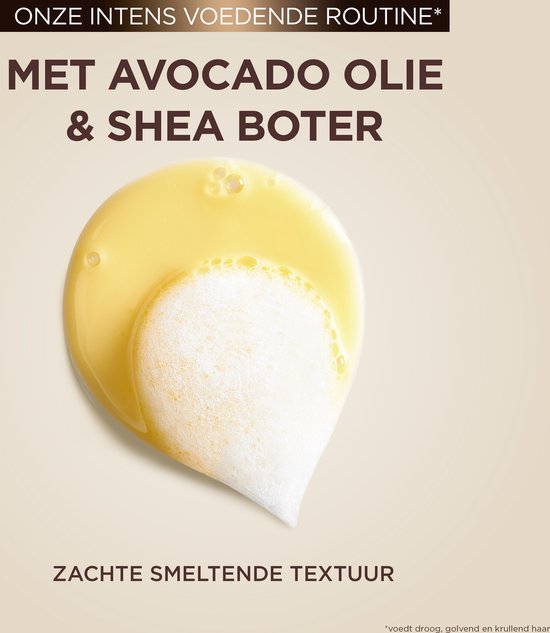De zacht smeltende textuur van Garnier Loving Blends met avocado olie en shea boter.