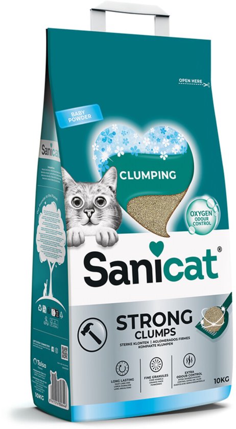Sanicat Strong Clumps Kattenbakvulling Baby Powder 10 kg