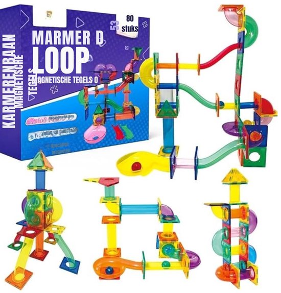 Zylo® Magnetische Knikkerbaan - Magnetic Tiles - Magnetisch Speelgoed - 80 Stuk - 36x31x9cm - Veelkleurig