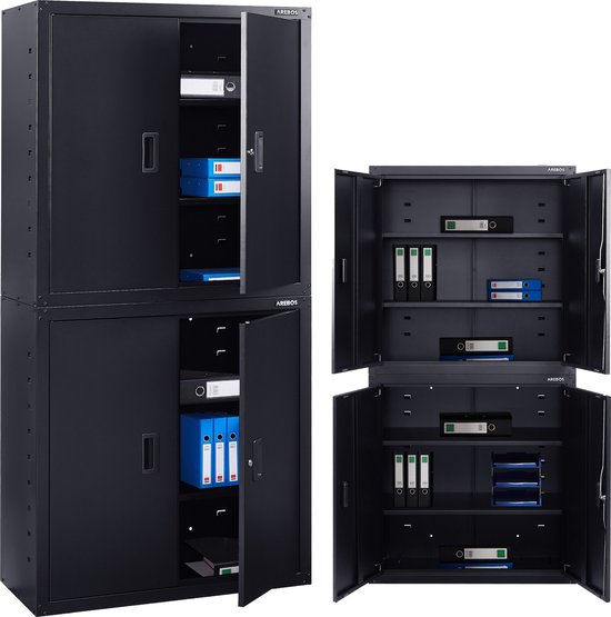 AREBOS Armoire de classement Armoire de bureau Armoire de rangement Armoire à outils Zwart