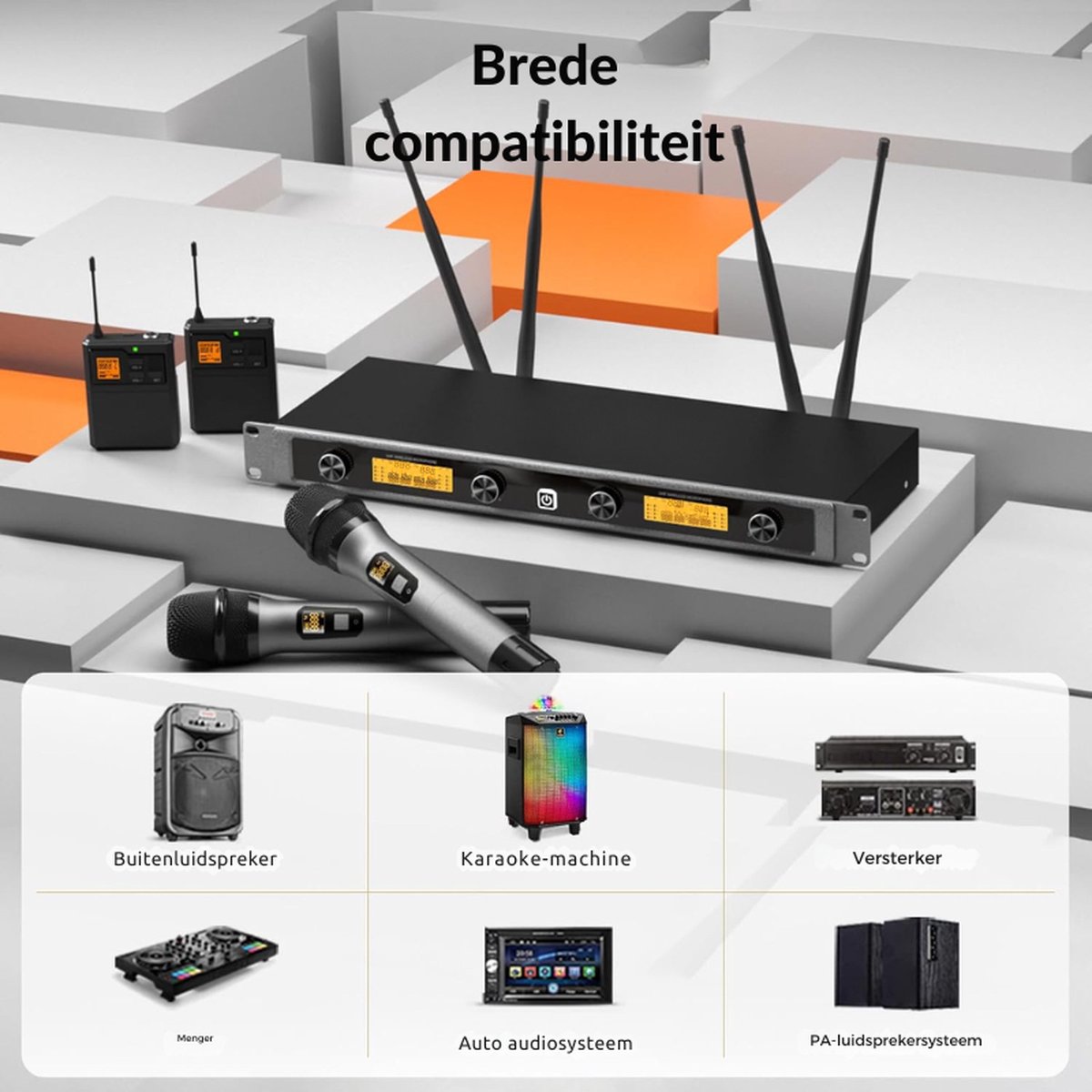 UHF Draadloze Microfoon Systeem Met Draadloze Handheld Headset Lavalier Revers Mics Bodypack Zender Metalen Ontvanger 4 5 Kanalen 90M Bereik Voor Zingen Karaoke Kerk Party DJ PA Speaker