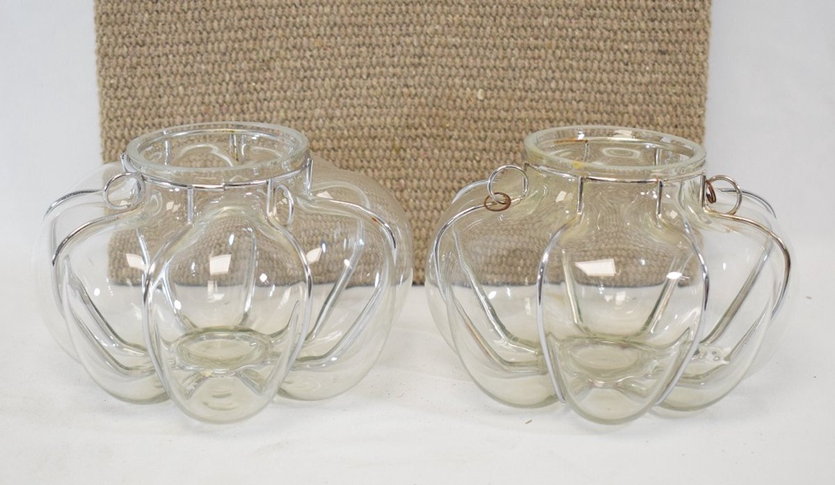 ZoeZo Design - 2 stuks - waxinelichtjeshouder - glas - met metaal - H 9 x Ø 15 cm - robuust - stoer - sober - vintage