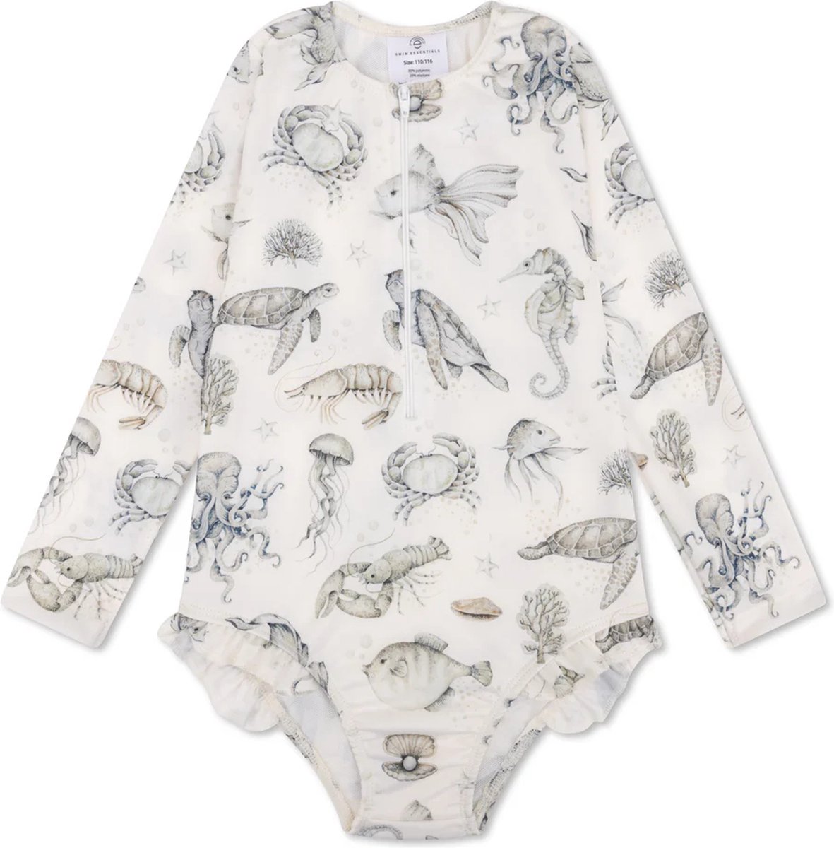Swim essentials UV badpak met lange mouwen Sea life maat 110-116 valt klein