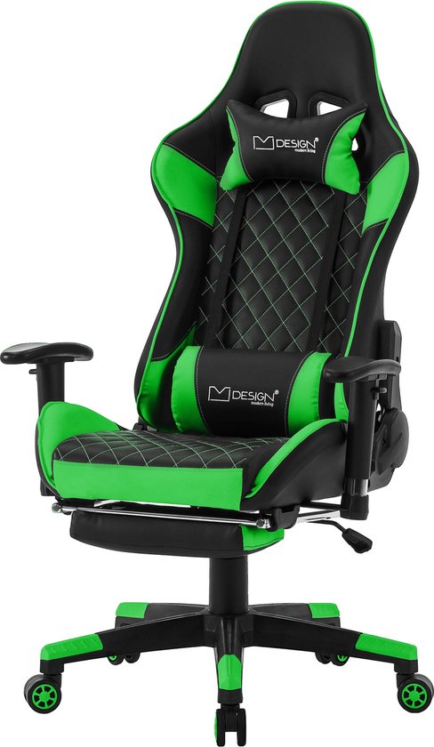ML-Design Gaming Stoel Zwart/Groen met Voetsteun en - Gaming - €137,23