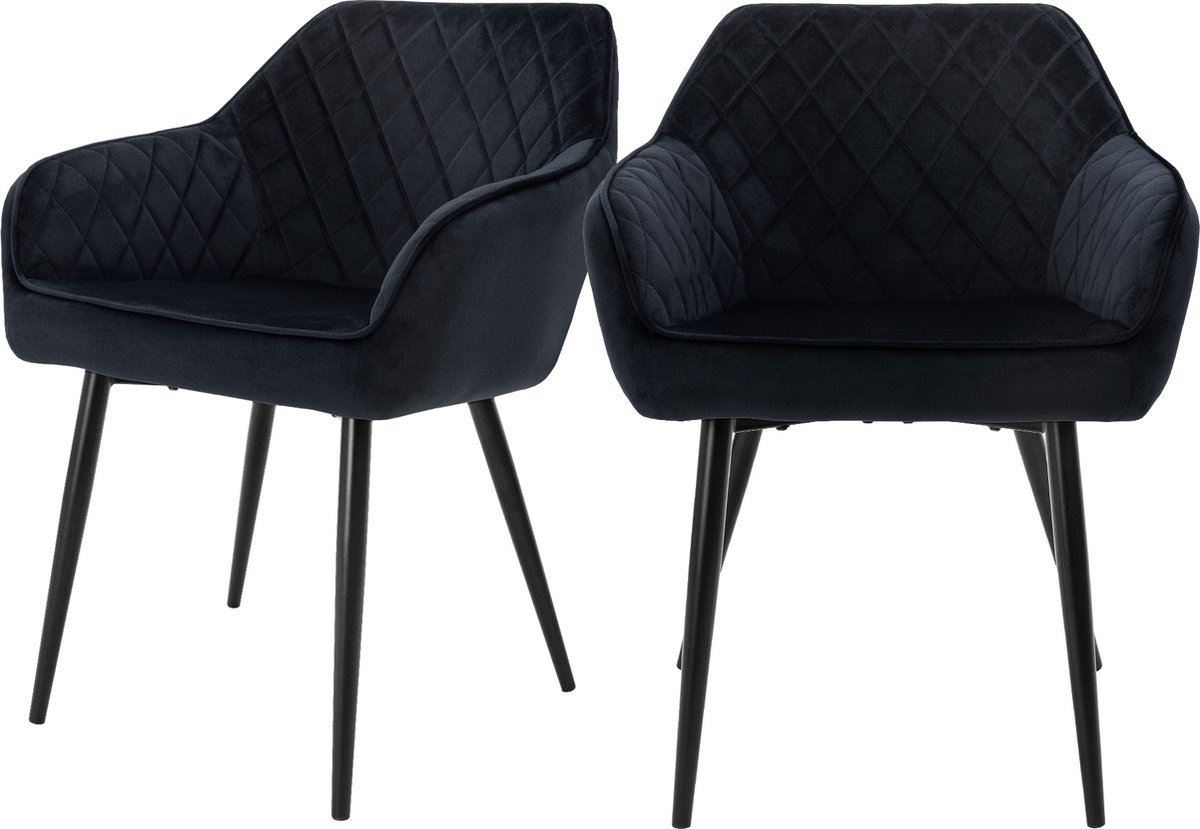 ml-design Eetkamerstoelen set van 2 met armleuningen en rugleuning, zwart stoelen met comfortabele fluweel bekleding, stevige keukenstoelen met zwarte metalen poten, ergonomische en moderne stoelen voor eetkamer en woonkamer in huis