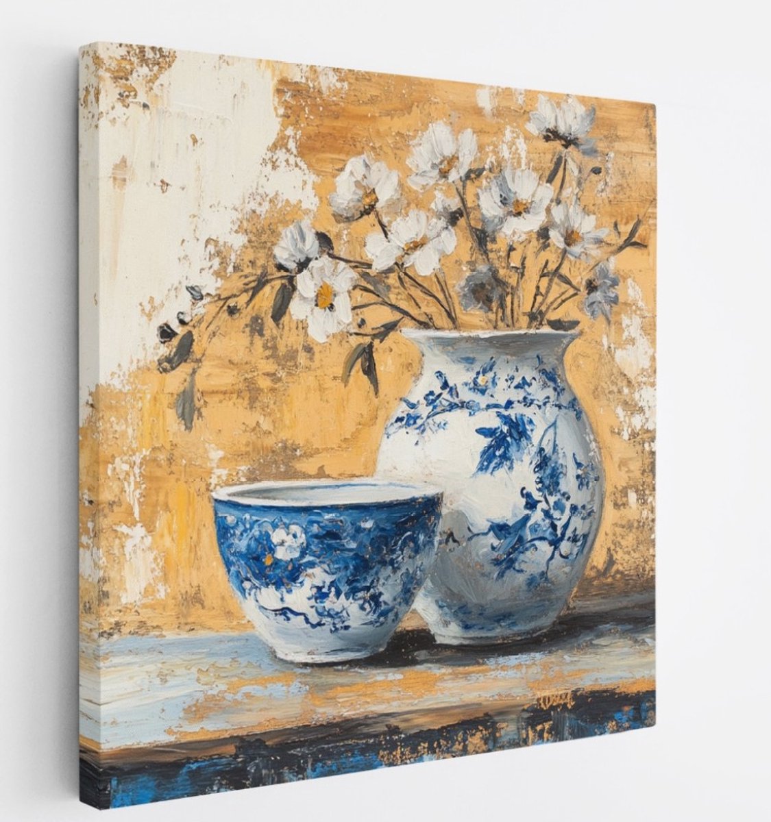 Saammp Canvas Schilderij - Chinees Porselein met Bloemen - Natuur - Kunstzinnig - 40x40 - Foto op canvas - Wanddecoratie - Muurdecoratie Woonkamer - Kantoor Decoratie Multicolor
