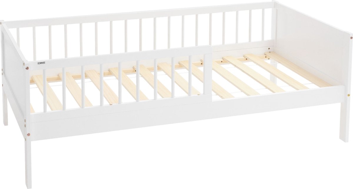 ml-design naturel serie kinderbed 80x160 cm wit met lattenbodem uitvalbescherming en massief grenenhout stabiel houten bed voor meisjes en jongens junior bed met speelbed kinderbed design en stevig vloerbed voor peuters en kinderen