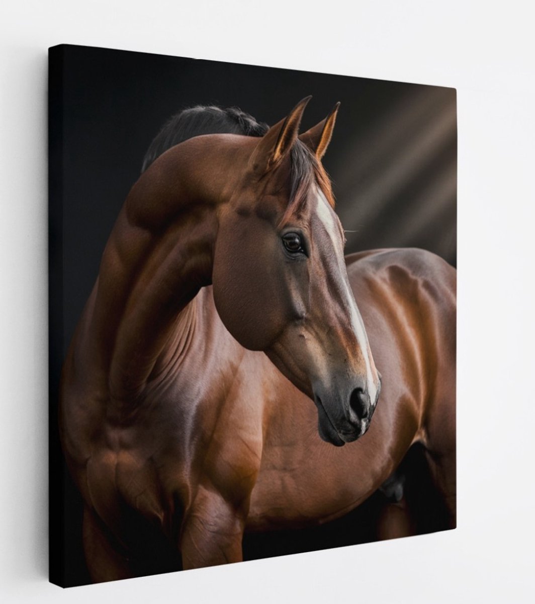 Saammp Canvas Schilderij - Paard in zonlicht - Dieren - Natuur - 100x100 - Foto op canvas - Wanddecoratie - muurdecoratie Woonkamer - Slaapkamer decoratie - Canvas Print Multicolor