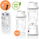 BlendStorm® Draagbare Blender Premium - Draadloze Blender - Draadloos - Blenders - Blender To Go - 6 Mesjes - Mini Blender - Smoothie Maker - Juicer - Keukenmachine - USB Oplaadbaar - 700 ml - Wit