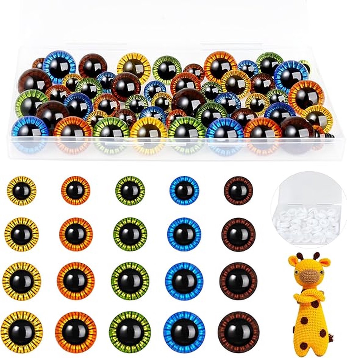 TOAOB 8 stuks Veiligheidsogen met Sluitringen 30 mm Zwarte Amigurumis Grote Poppenogen van Kunststof voor Handwerk doe-het-zelf Maken Pluche Dieren