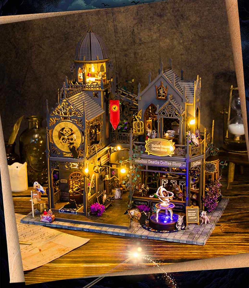 Premium DIY miniatuur poppenhuis kit-houten modelbouw-3D Puzzle-Magic Kasteel-Magisch houten poppenhuis met Led-Halloween Handgemaakte Houten-creatief bouwmodel speelgoed poppenhuis voor jongens en meisjes — afbeelding 10