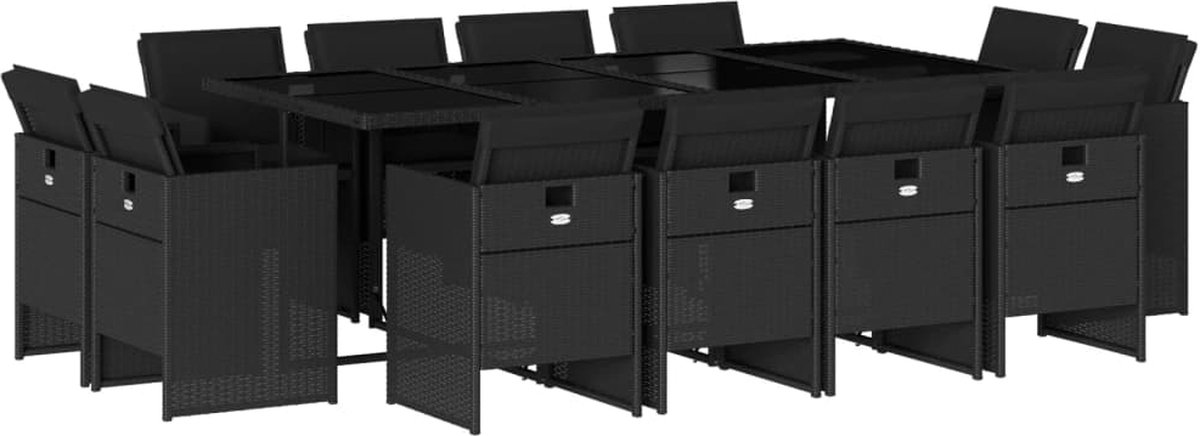 The Living Store 13-delige Tuinset met kussens poly rattan zwart - Tuinset - Buitendecoratie - Eetkamerset - Lounge Set - Patio Furniture