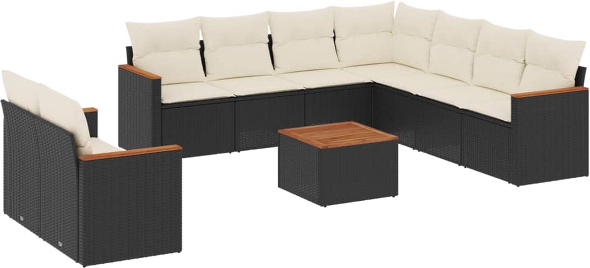 Poly rattan loungeset in zwart met kussens - tuinmeubels - outdoor furniture.