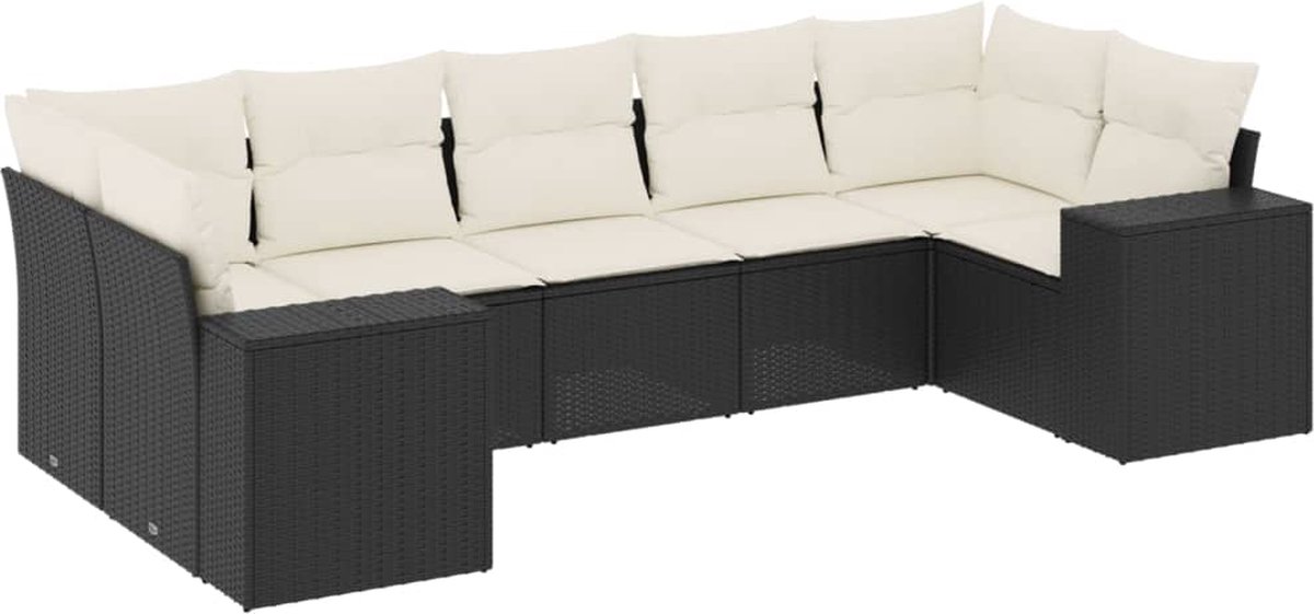 The Living Store 7-delige Loungeset met kussens poly rattan zwart - Loungeset - Tuinset - Lounge Set - Tuinmeubels - Outdoor Furniture