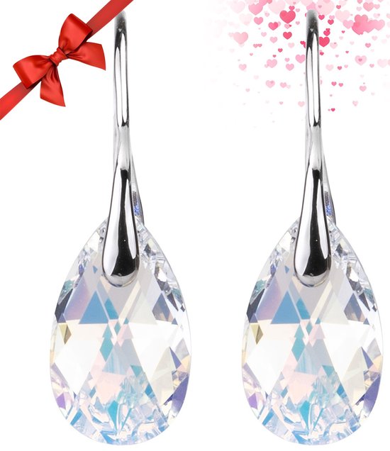 Shoplace ® - Boucles d'oreilles dames avec cristaux Swarovski - Boucles d'oreilles argent - Goutte - Boucles d'oreilles Swarovski