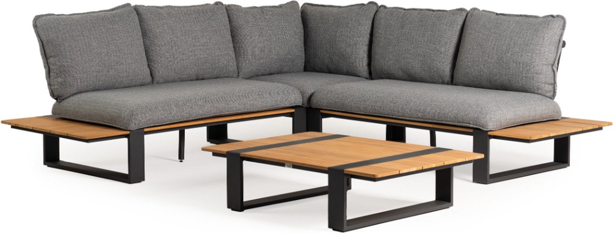 Tierra Outdoor Loungeset Seto - Hoekset met tafel - Aluminium en Teakhout - Charcoal en Ash Grey - Incl. Kussens