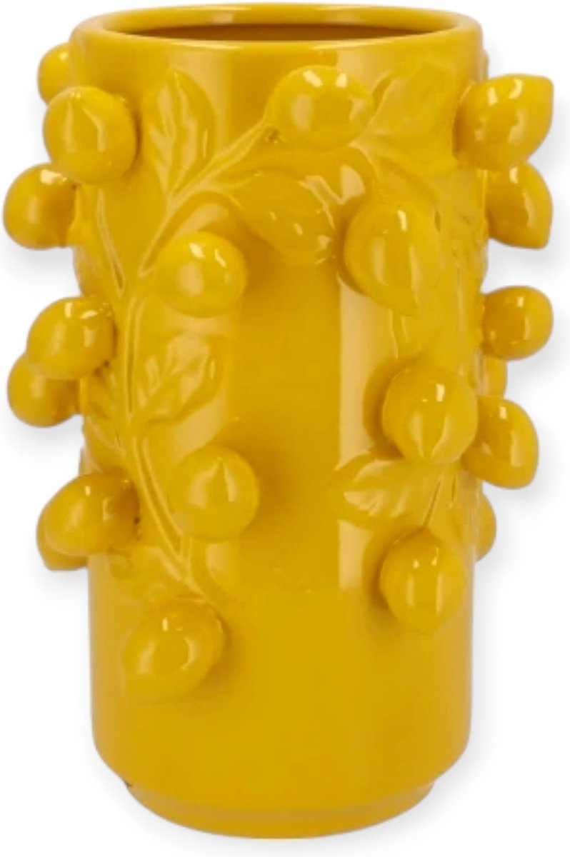 Daan Kromhout - Bloempot - Vaas - Cilinder - Pot - Geel - Citroen - Fruit - Lemon - 21x31 cm - Keramiek