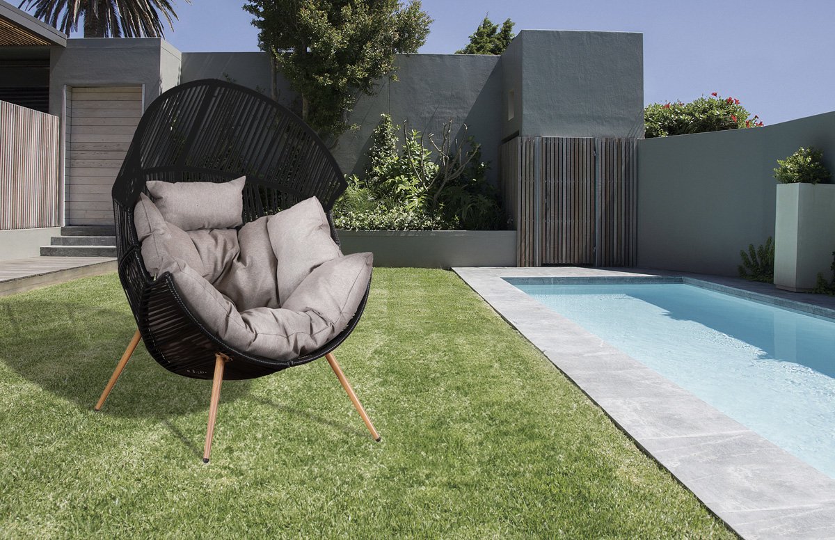 Sens-Line Fauteuil lounge Noir - Acier &amp; Wicker - 98x90x142 cm