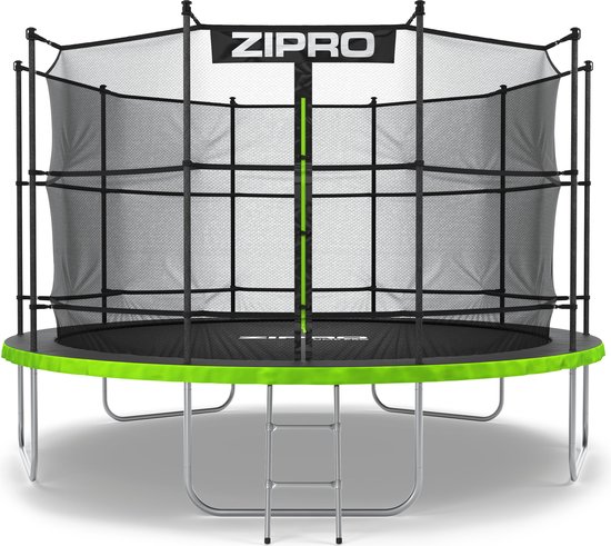 Zipro® Jump Pro Tuintrampoline 12FT Ø374cm met binnennet - Trampoline Voor Buiten - Afsluitbaar Veiligheidsnet - UV-bestendig vervangend net - max. belasting tot 150 kg - Corrosiebestendig - Snelle en eenvoudige montage