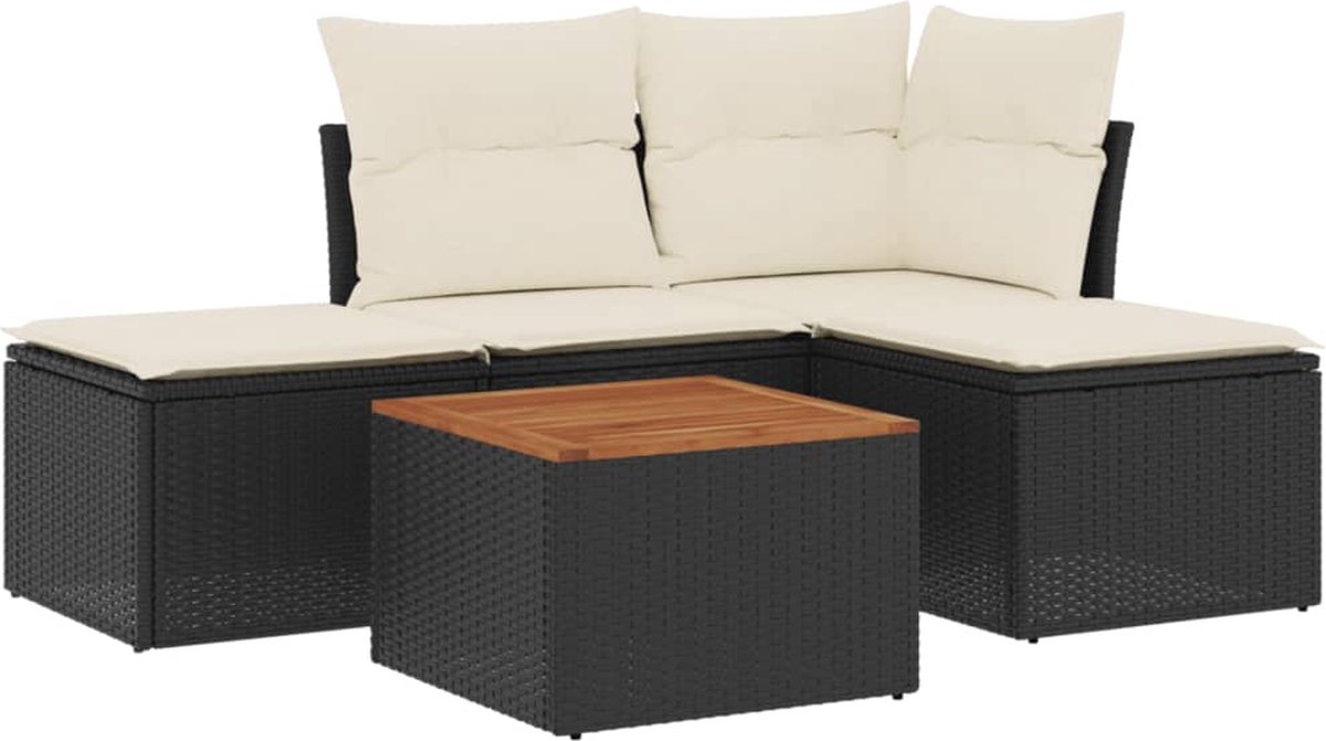 Zwarte 5-delige Loungeset met kussens en poly rattan weving - Tuinmeubels