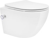 ECD Germany Wandcloset keramisch wit met bidetfunctie, nano-coating, wandcloset kort 49 cm, toilet met afneembaar Duroplast softclosemechanisme, spoeling Lotus effect