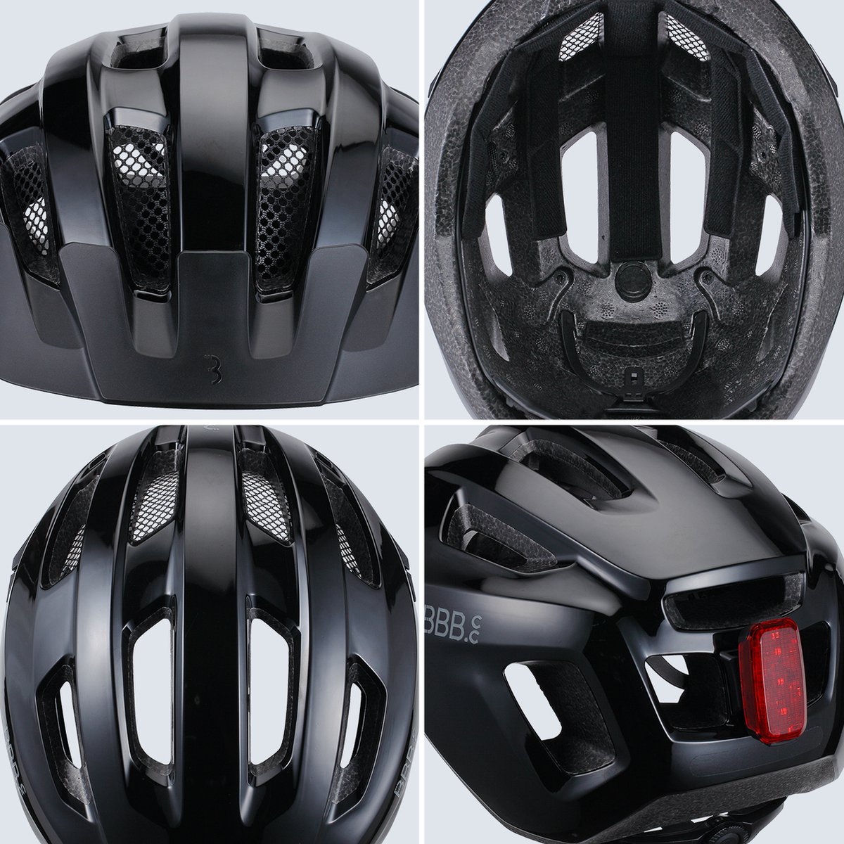 BBB Cycling Racefiets Helm - Large: 58 - 62 CM - Wielrennen, MTB & Stadfiets - Wasbare Padding - Met Bevestiging Achterlicht - Fietshelm Dames & Heren - Glanzend Zwart - Condor 2.0 BHE-173 – foto 2