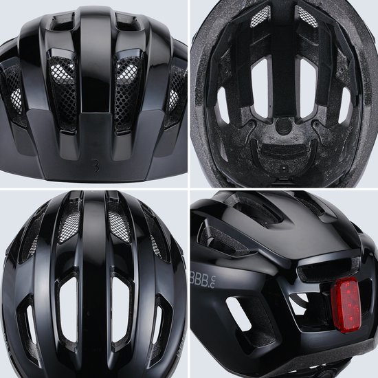 BBB Cycling Racefiets Helm - Large: 58 - 62 CM - Wielrennen, MTB & Stadfiets - Wasbare Padding - Met Bevestiging Achterlicht - Fietshelm Dames & Heren - Glanzend Zwart - Condor 2.0 BHE-173 van BBB Cycling — afbeelding 2