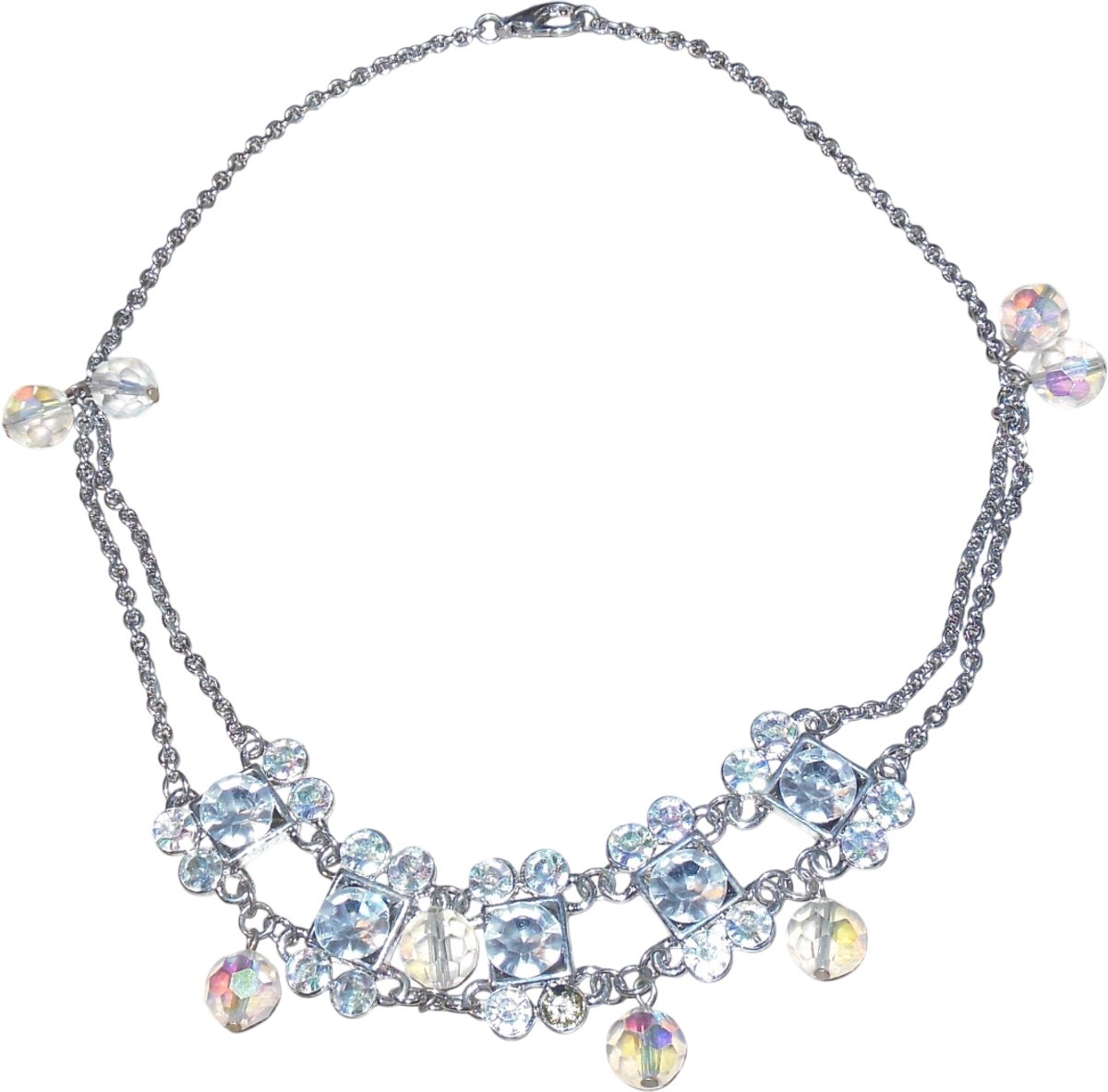 Ketting zilver met bolletjes en stenen hanger transparant