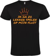 Ambiance Fête du Roi - T-shirt Zwart avec texte festif - Je vais jouer de la flûte - Taille L