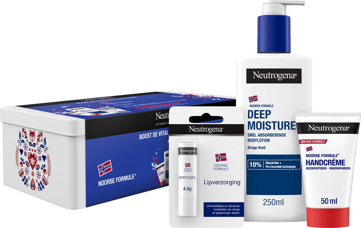 Goedkoopste Neutrogena Giftset - Noorse Fromule - voor diepe hydratatie en bescherming - intensieve verzorging voor huid en lippen - 3-delig