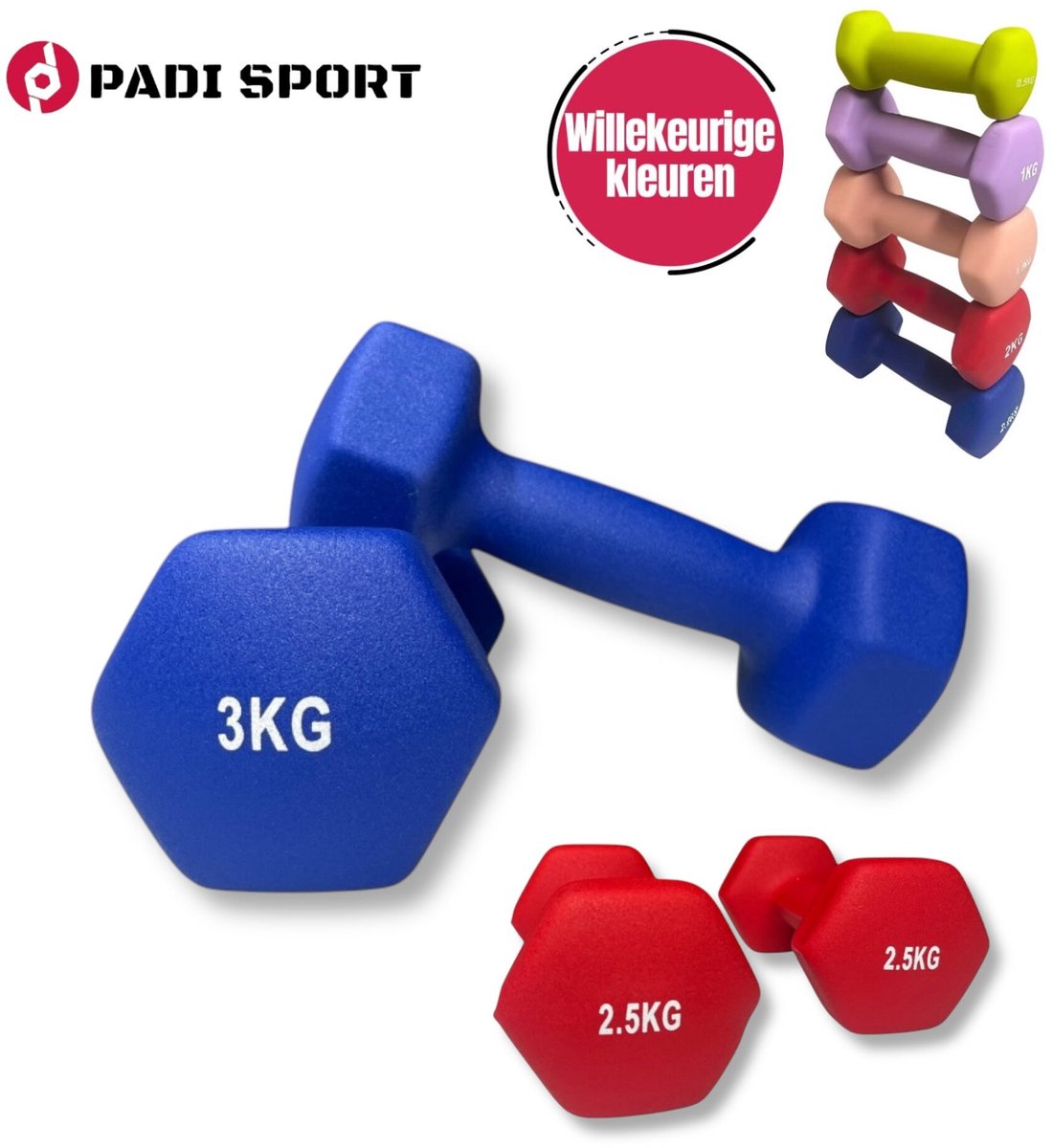 Padisport dumbells mix 2,5 en 3 kg - dumbells 3 kg - gewichten set halters - gewichten set dumbbell