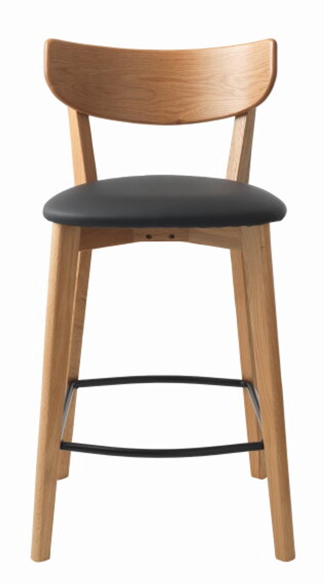 Barstoel Pero eiken zwart Pu-leer - Naturel - barstoelen set van 2