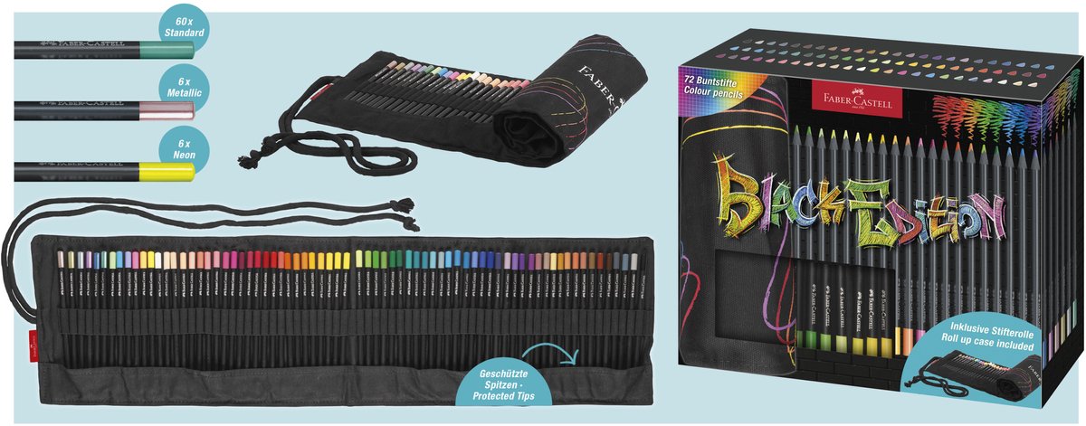 Faber-Castell kleurpotlood Black Edition - 72 stuks in roletui - zwart - FC-116418 — cadeau in Hobby - foto 8