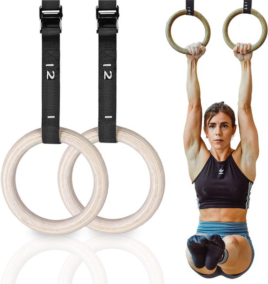 KRAKEN Gym Rings | Premium Verstelbare Turnringen met 32 mm Houten Grip