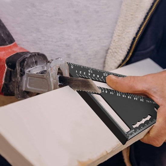 Équerre de charpentier 180 mm - Règle en aluminium - Équerre de charpentier triangulaire 45/90 degrés - Outil de mesure de haute précision - Pour charpentier, couvreur, ingénieur - Zwart