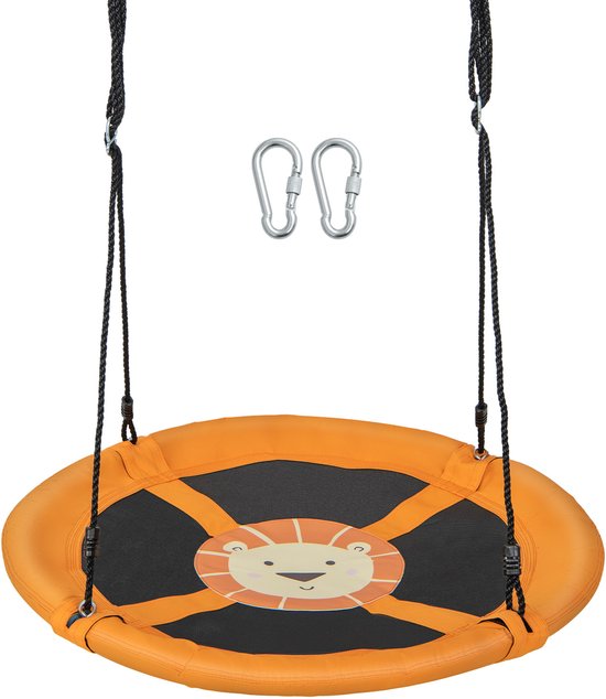 COSTWAY Nestschommel, kinderschommel, boomschommel, hangschommel, ronde schommel voor binnen en buiten, schommel voor kinderen en volwassenen, Ø 100 cm (geel)