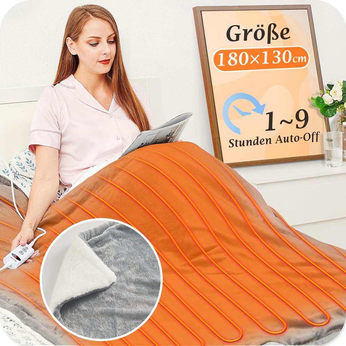Elektrische Deken met Automatische Uitschakeling en Warmtestanden – 130 x 180 cm, Wasbaar, Veilig en Comfortabel