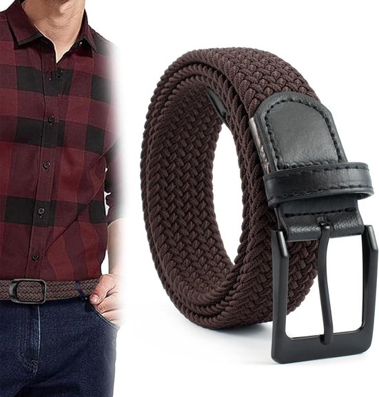 CHAOREN Elastische riem voor heren, gevlochten riem zonder gaten, robuuste constructie en goed te verplaatsen, zwart/marineblauw., 90 cm/105 cm lengte
