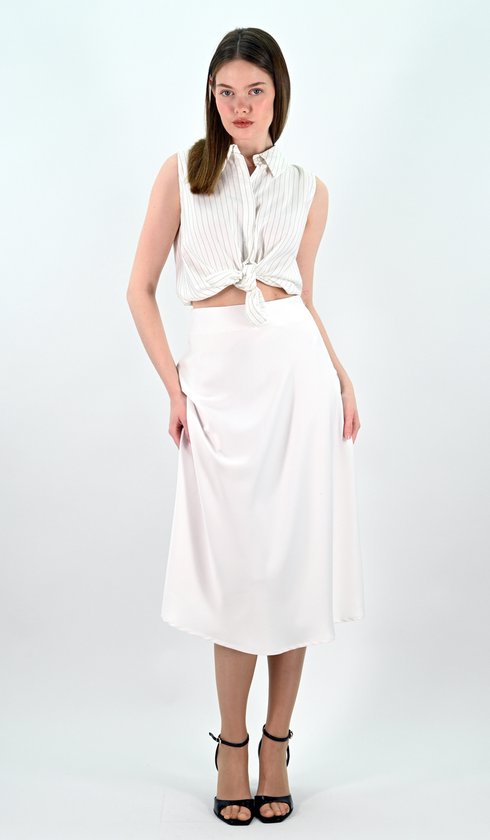 YesMooi - Jupe mi-longue en satin - Wit - L (40)