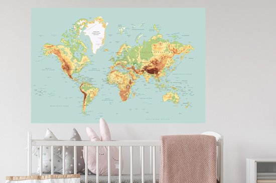 Muurstickers - Sticker Folie - Wereldkaart - Realistisch - Blauw - 120x80 cm - Plakfolie - Muurstickers Kinderkamer - Zelfklevend Behang - Zelfklevend behangpapier - Stickerfolie