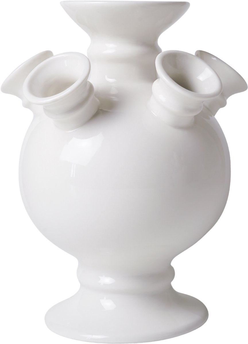 Heinen Delfts Blauw Tulpenvaas op voet - Wit - Keramiek - 22 cm