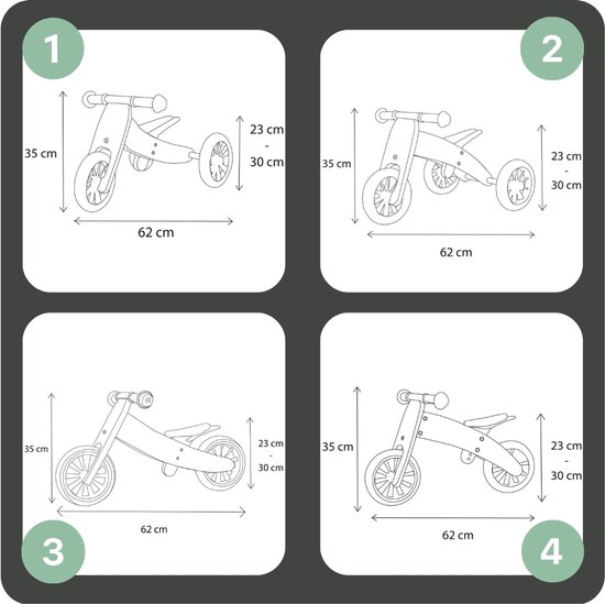 Bandits & Angels Smart Bike Loopfiets Hout 4-in-1 Retro Roze vanaf 1 jaar - Voor Jongens en Meisjes - Houten Loop Fiets - Omkeerbaar in Driewieler en Tweewieler - Verstelbaar Zadel van Bandits & Angels — afbeelding 5