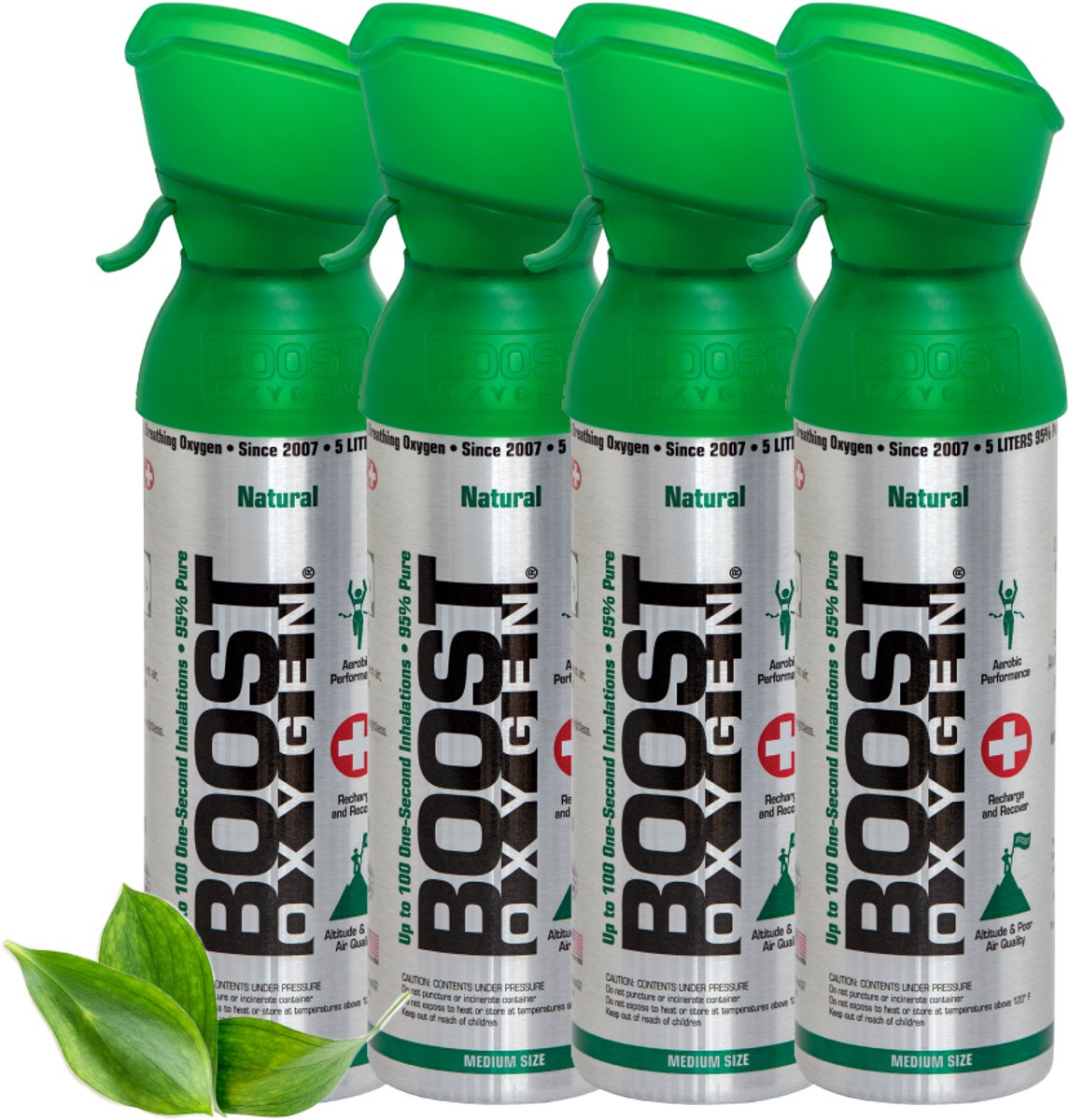 Boost Oxygen - Medium 5L - Natural - 95% Pure Zuurstof - Tot wel 400 inhalaties van 1 sec - Ademhalingsondersteuning voor sport herstel, hoogte, prestaties en gezondheid - 4x 5L (4 pak, 20L totaal)