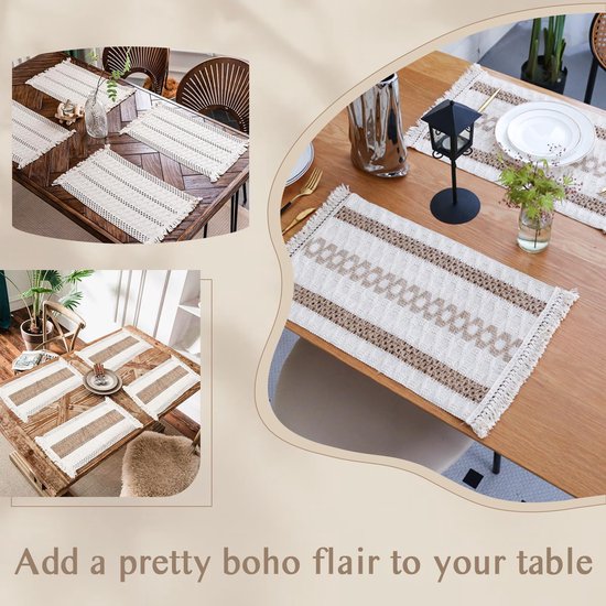 Ensemble de table JGS ® tissé à la main de style Boho en matériaux naturels avec Katoen et pompons